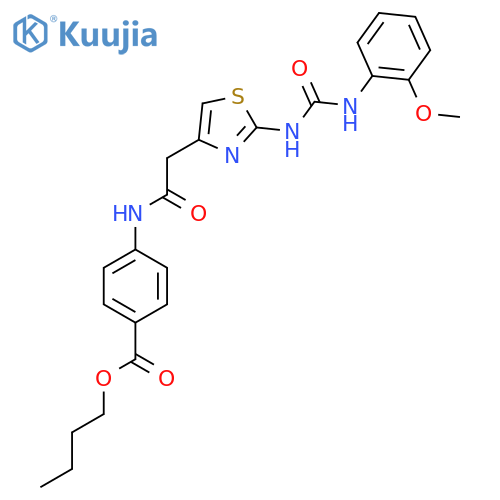 butyl 4-2-(2-{(2-methoxyphenyl)carbamoylamino}-1,3-thiazol-4-yl)acetamidobenzoate structure