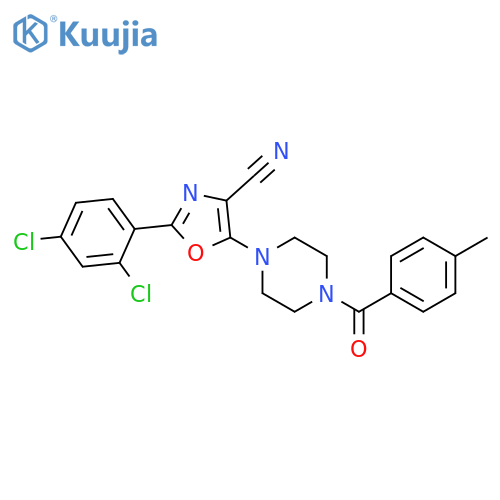 2-(2,4-dichlorophenyl)-5-4-(4-methylbenzoyl)piperazin-1-yl-1,3-oxazole-4-carbonitrile structure