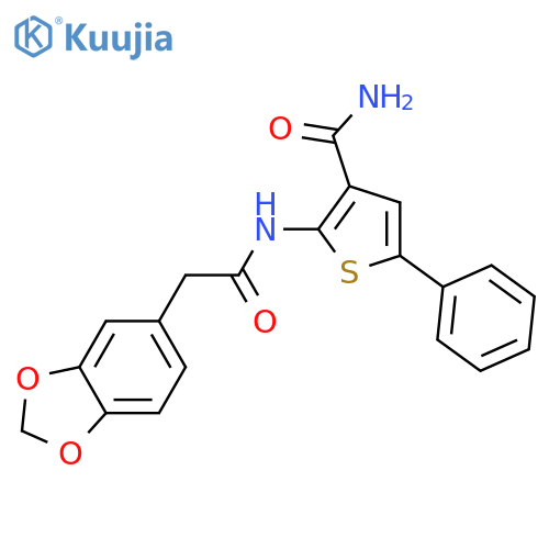 2-2-(2H-1,3-benzodioxol-5-yl)acetamido-5-phenylthiophene-3-carboxamide structure