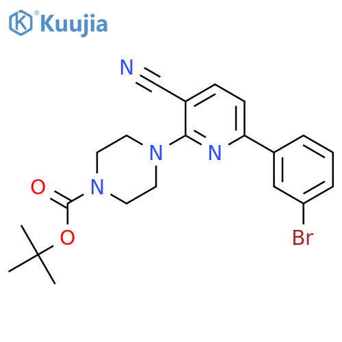 Tert-butyl 4-[6-(3-bromophenyl)-3-cyanopyridin-2-yl]piperazine-1-carboxylate structure