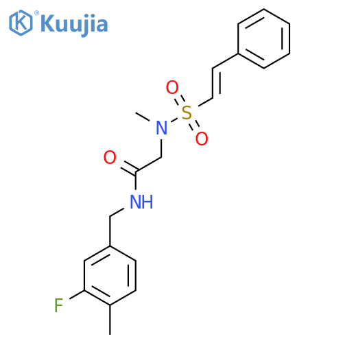 N-[(3-fluoro-4-methylphenyl)methyl]-2-(N-methyl2-phenylethenesulfonamido)acetamide structure