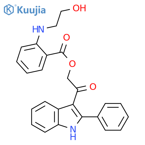2-oxo-2-(2-phenyl-1H-indol-3-yl)ethyl 2-(2-hydroxyethyl)aminobenzoate structure