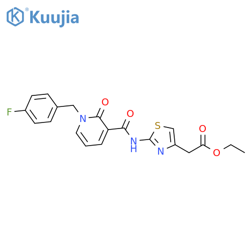 ethyl 2-(2-{1-(4-fluorophenyl)methyl-2-oxo-1,2-dihydropyridine-3-amido}-1,3-thiazol-4-yl)acetate structure