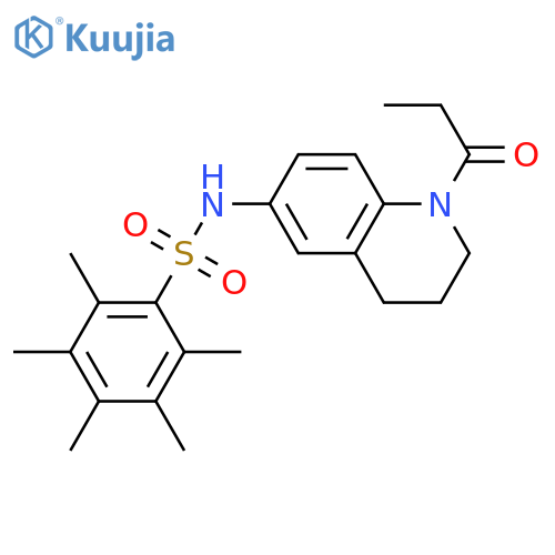 2,3,4,5,6-pentamethyl-N-(1-propanoyl-1,2,3,4-tetrahydroquinolin-6-yl)benzene-1-sulfonamide structure