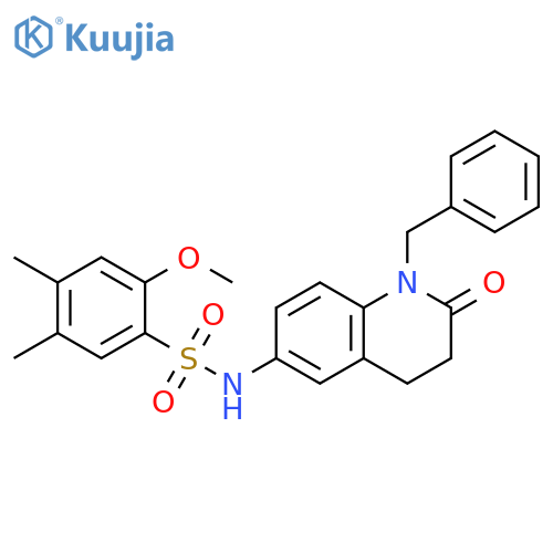N-(1-benzyl-2-oxo-1,2,3,4-tetrahydroquinolin-6-yl)-2-methoxy-4,5-dimethylbenzene-1-sulfonamide structure