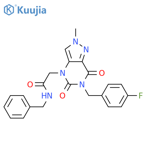 N-benzyl-2-{6-(4-fluorophenyl)methyl-2-methyl-5,7-dioxo-2H,4H,5H,6H,7H-pyrazolo4,3-dpyrimidin-4-yl}acetamide structure