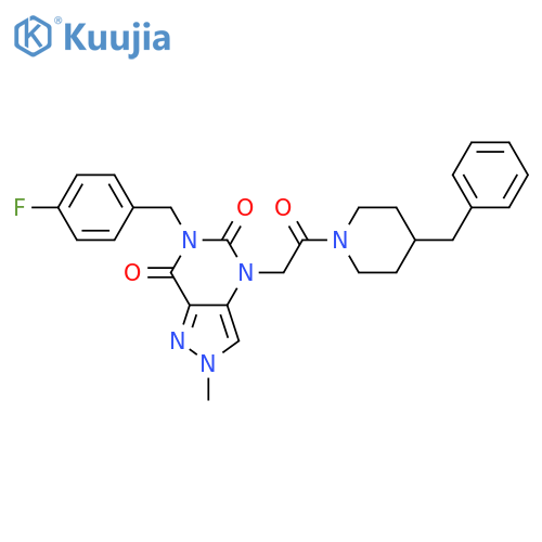 4-2-(4-benzylpiperidin-1-yl)-2-oxoethyl-6-(4-fluorophenyl)methyl-2-methyl-2H,4H,5H,6H,7H-pyrazolo4,3-dpyrimidine-5,7-dione structure