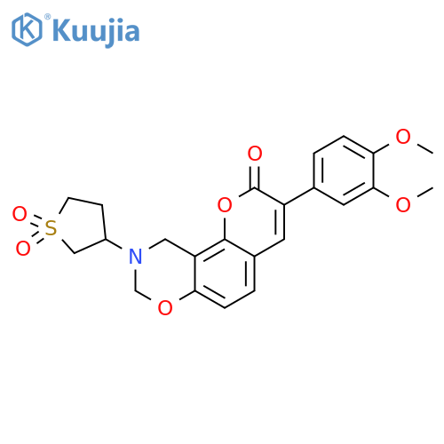 3-3-(3,4-dimethoxyphenyl)-2-oxo-2H,8H,9H,10H-chromeno8,7-e1,3oxazin-9-yl-1lambda6-thiolane-1,1-dione structure