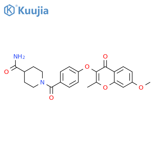 1-{4-(7-methoxy-2-methyl-4-oxo-4H-chromen-3-yl)oxybenzoyl}piperidine-4-carboxamide structure