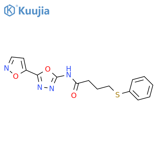 N-5-(1,2-oxazol-5-yl)-1,3,4-oxadiazol-2-yl-4-(phenylsulfanyl)butanamide structure