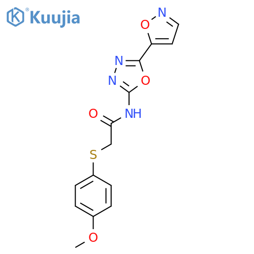 2-(4-methoxyphenyl)sulfanyl-N-5-(1,2-oxazol-5-yl)-1,3,4-oxadiazol-2-ylacetamide structure