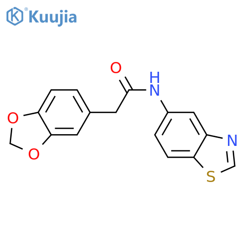 2-(2H-1,3-benzodioxol-5-yl)-N-(1,3-benzothiazol-5-yl)acetamide structure