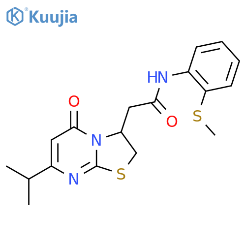 N-2-(methylsulfanyl)phenyl-2-5-oxo-7-(propan-2-yl)-2H,3H,5H-1,3thiazolo3,2-apyrimidin-3-ylacetamide structure