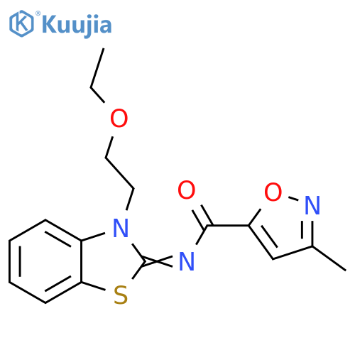 N-(2E)-3-(2-ethoxyethyl)-2,3-dihydro-1,3-benzothiazol-2-ylidene-3-methyl-1,2-oxazole-5-carboxamide structure