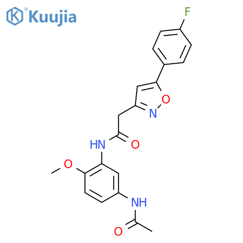 N-(5-acetamido-2-methoxyphenyl)-2-5-(4-fluorophenyl)-1,2-oxazol-3-ylacetamide structure