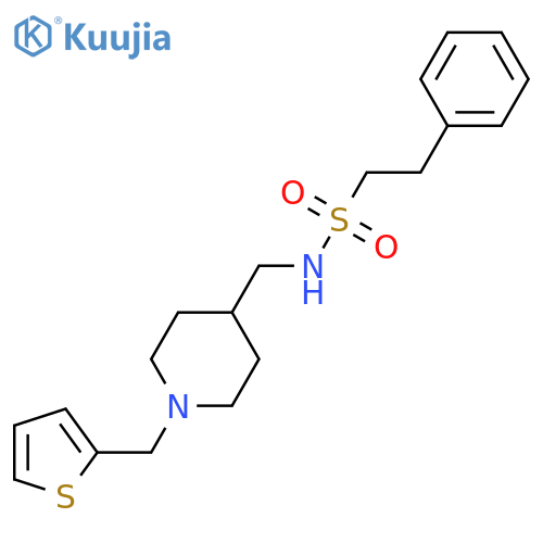 2-phenyl-N-({1-(thiophen-2-yl)methylpiperidin-4-yl}methyl)ethane-1-sulfonamide structure