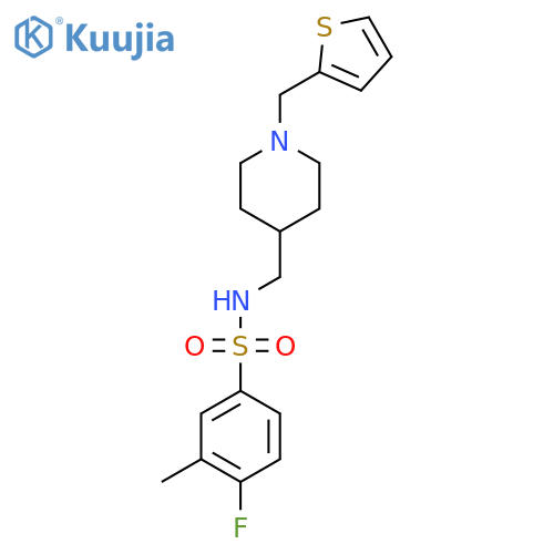 4-fluoro-3-methyl-N-({1-(thiophen-2-yl)methylpiperidin-4-yl}methyl)benzene-1-sulfonamide structure
