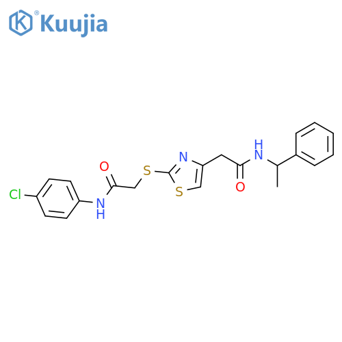 2-2-({(4-chlorophenyl)carbamoylmethyl}sulfanyl)-1,3-thiazol-4-yl-N-(1-phenylethyl)acetamide structure