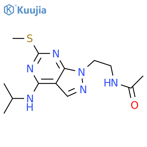 N-{2-6-(methylsulfanyl)-4-(propan-2-yl)amino-1H-pyrazolo3,4-dpyrimidin-1-ylethyl}acetamide structure