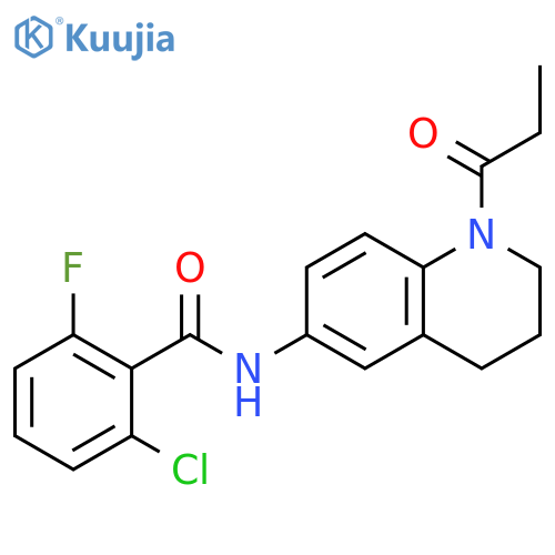 2-chloro-6-fluoro-N-(1-propanoyl-1,2,3,4-tetrahydroquinolin-6-yl)benzamide structure
