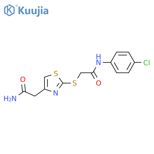 2-{4-(carbamoylmethyl)-1,3-thiazol-2-ylsulfanyl}-N-(4-chlorophenyl)acetamide structure