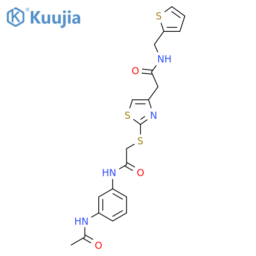 2-2-({(3-acetamidophenyl)carbamoylmethyl}sulfanyl)-1,3-thiazol-4-yl-N-(thiophen-2-yl)methylacetamide structure