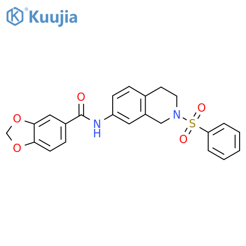 N-2-(benzenesulfonyl)-1,2,3,4-tetrahydroisoquinolin-7-yl-2H-1,3-benzodioxole-5-carboxamide structure