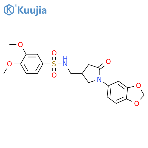 N-{1-(2H-1,3-benzodioxol-5-yl)-5-oxopyrrolidin-3-ylmethyl}-3,4-dimethoxybenzene-1-sulfonamide structure
