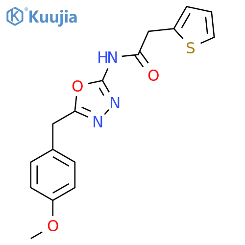 N-{5-(4-methoxyphenyl)methyl-1,3,4-oxadiazol-2-yl}-2-(thiophen-2-yl)acetamide structure