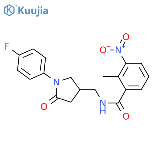 N-{1-(4-fluorophenyl)-5-oxopyrrolidin-3-ylmethyl}-2-methyl-3-nitrobenzamide structure