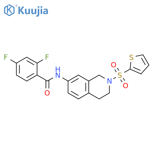 2,4-difluoro-N-2-(thiophene-2-sulfonyl)-1,2,3,4-tetrahydroisoquinolin-7-ylbenzamide structure