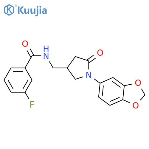 N-{1-(2H-1,3-benzodioxol-5-yl)-5-oxopyrrolidin-3-ylmethyl}-3-fluorobenzamide structure