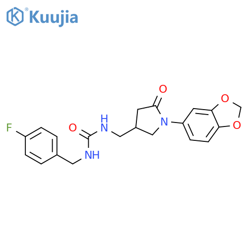 3-{1-(2H-1,3-benzodioxol-5-yl)-5-oxopyrrolidin-3-ylmethyl}-1-(4-fluorophenyl)methylurea structure
