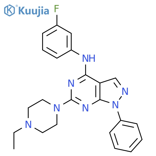 6-(4-ethylpiperazin-1-yl)-N-(3-fluorophenyl)-1-phenyl-1H-pyrazolo3,4-dpyrimidin-4-amine structure
