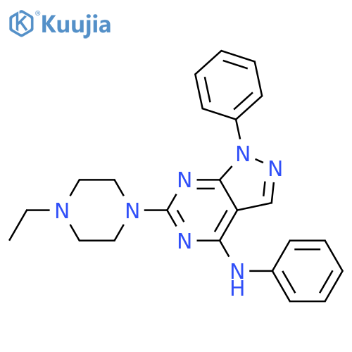6-(4-ethylpiperazin-1-yl)-N,1-diphenyl-1H-pyrazolo3,4-dpyrimidin-4-amine structure