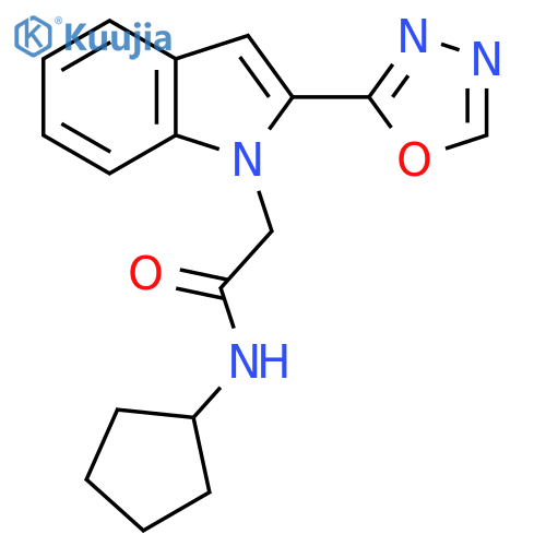 N-cyclopentyl-2-2-(1,3,4-oxadiazol-2-yl)-1H-indol-1-ylacetamide structure