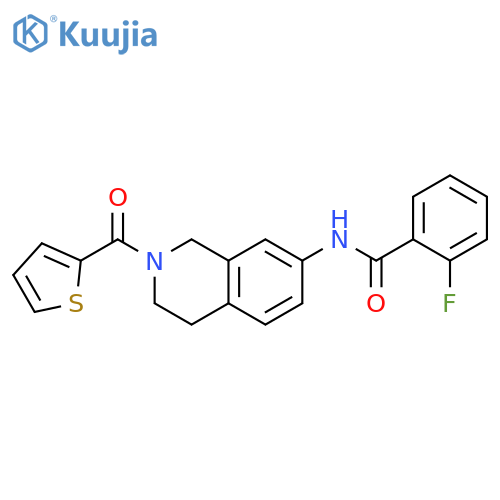 2-fluoro-N-2-(thiophene-2-carbonyl)-1,2,3,4-tetrahydroisoquinolin-7-ylbenzamide structure