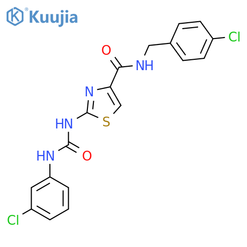 2-{(3-chlorophenyl)carbamoylamino}-N-(4-chlorophenyl)methyl-1,3-thiazole-4-carboxamide structure