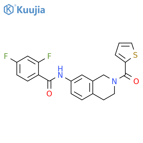 2,4-difluoro-N-2-(thiophene-2-carbonyl)-1,2,3,4-tetrahydroisoquinolin-7-ylbenzamide structure