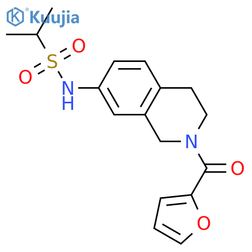 N-2-(furan-2-carbonyl)-1,2,3,4-tetrahydroisoquinolin-7-ylpropane-2-sulfonamide structure