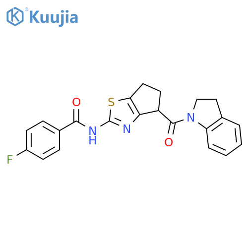 N-4-(2,3-dihydro-1H-indole-1-carbonyl)-4H,5H,6H-cyclopentad1,3thiazol-2-yl-4-fluorobenzamide structure