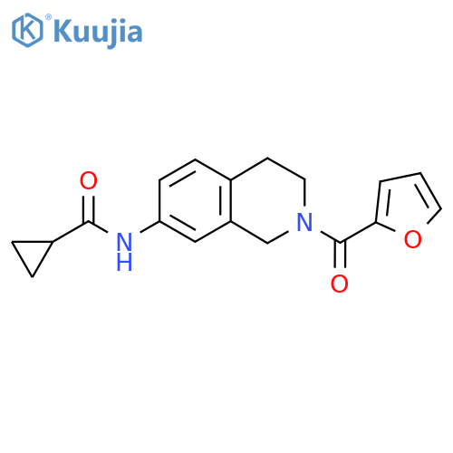 N-2-(furan-2-carbonyl)-1,2,3,4-tetrahydroisoquinolin-7-ylcyclopropanecarboxamide structure