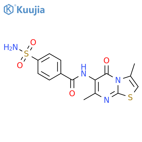 N-{3,7-dimethyl-5-oxo-5H-1,3thiazolo3,2-apyrimidin-6-yl}-4-sulfamoylbenzamide structure
