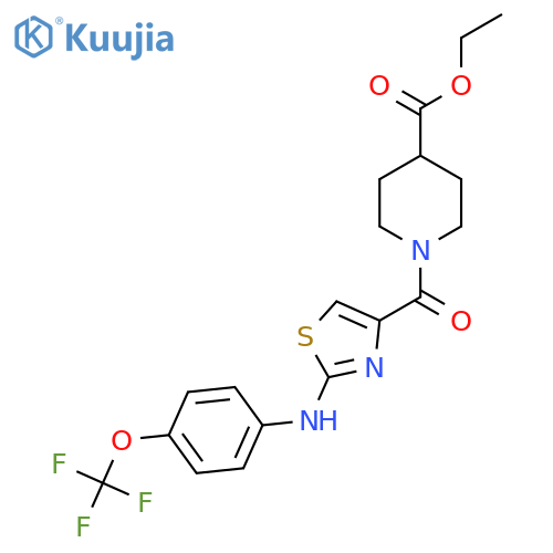 ethyl 1-(2-{4-(trifluoromethoxy)phenylamino}-1,3-thiazole-4-carbonyl)piperidine-4-carboxylate structure