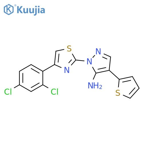 1-[4-(2,4-dichlorophenyl)-1,3-thiazol-2-yl]-4-(thiophen-2-yl)-1H-pyrazol-5-amine structure