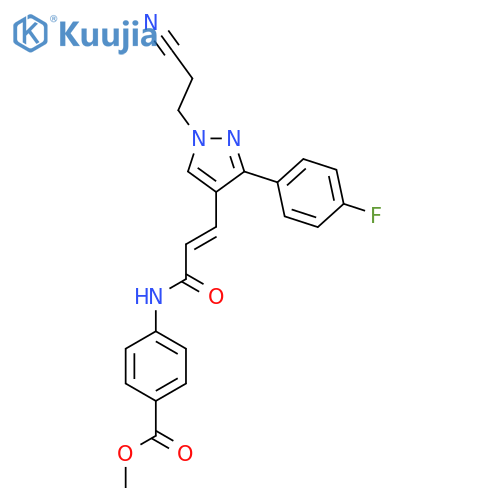 methyl 4-(2E)-3-1-(2-cyanoethyl)-3-(4-fluorophenyl)-1H-pyrazol-4-ylprop-2-enamidobenzoate structure