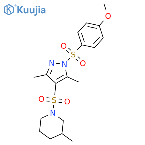 1-{1-(4-methoxybenzenesulfonyl)-3,5-dimethyl-1H-pyrazol-4-ylsulfonyl}-3-methylpiperidine structure