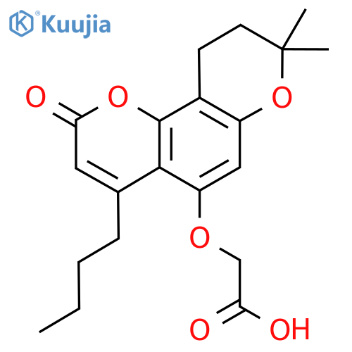 (4-Butyl-8,8-dimethyl-2-oxo-9,10-dihydro-2H,8H-pyrano2,3-fchromen-5-yl)oxyacetic acid structure
