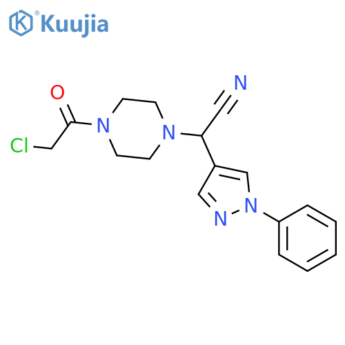 2-4-(2-chloroacetyl)piperazin-1-yl-2-(1-phenyl-1H-pyrazol-4-yl)acetonitrile structure