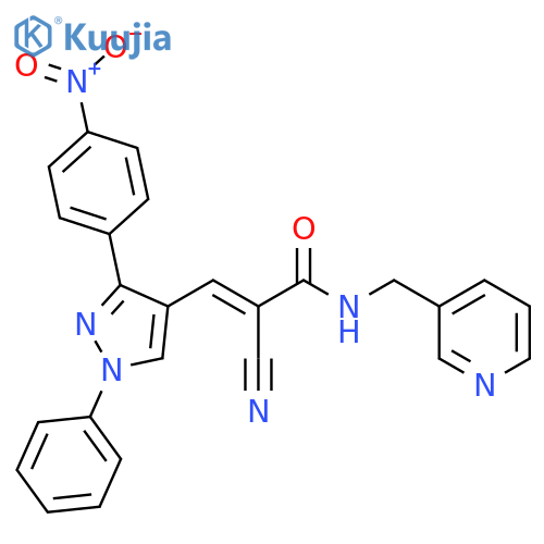 (2E)-2-Cyano-3-[3-(4-nitrophenyl)-1-phenyl-1H-pyrazol-4-yl]-N-(3-pyridinylmethyl)-2-propenamide structure